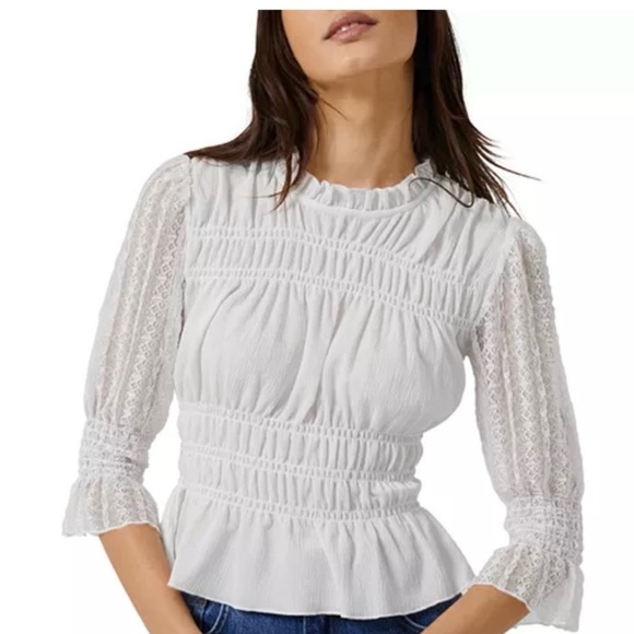 French Connection Tops - French Connection Vicki White Lace Blouse with Peplum